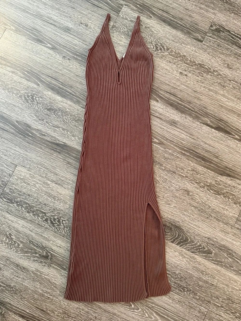 Abercrombie & Fitch Brown Ribbed Knit Midi Dress